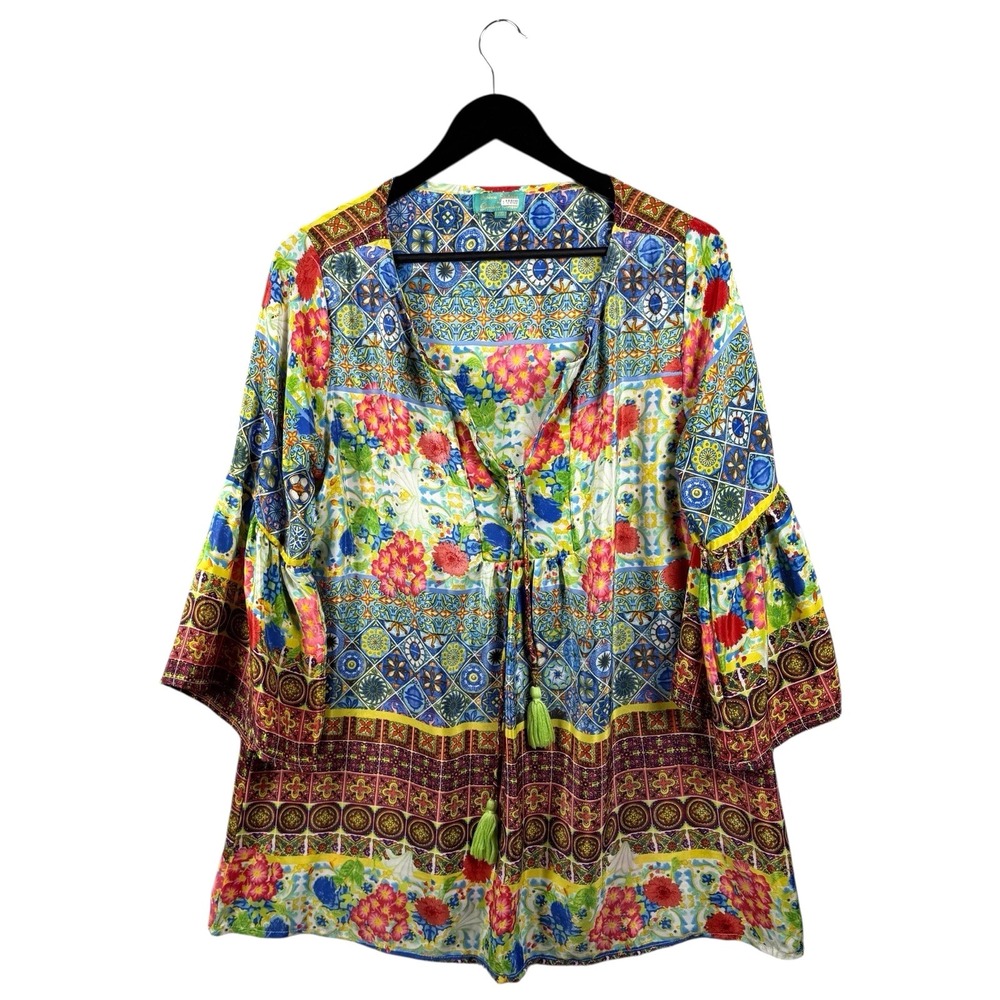 ANTICA SARTORIA BY GIACOMO CINQUE BLOUSE SZ‎ L/XL BOHO FLORAL COLORFUL
